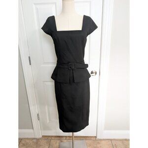 Ted Baker Fleurrr Square Neck Midi Black Dress Peplum Size 1 US 2 Minimalist